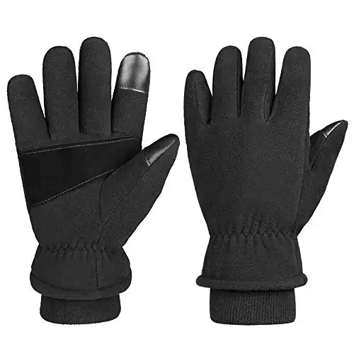 Winter Gloves Cold Proof Snow Work Thermal Glove Warm Polar Fleece Insulated Artificial Lamb Wool for Women and Men Large Black