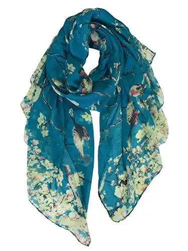 GERINLY Floral Birds Print Cotton Scarves