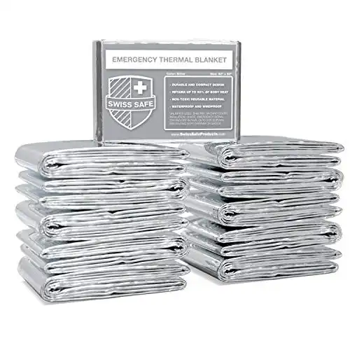 Swiss Safe Emergency Mylar Thermal Blankets, Designed for NASA, Outdoors, Survival, First Aid, Silver, 10 Pack