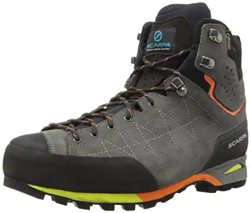 SCARPA Men's Zodiac Plus GTX Waterproof Gore-Tex Boots for Backpacking and Hiking - Shark/Orange - 8.5