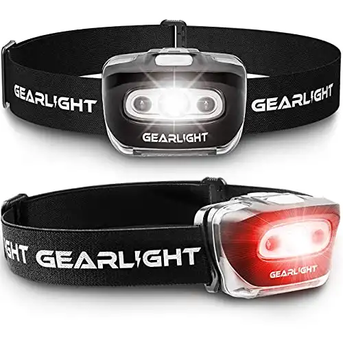 GearLight LED Head Lamp - Pack of 2 Outdoor Flashlight Headlamps w/ Adjustable Headband for Adults and Kids - Hiking & Camping Gear Essentials - S500﻿