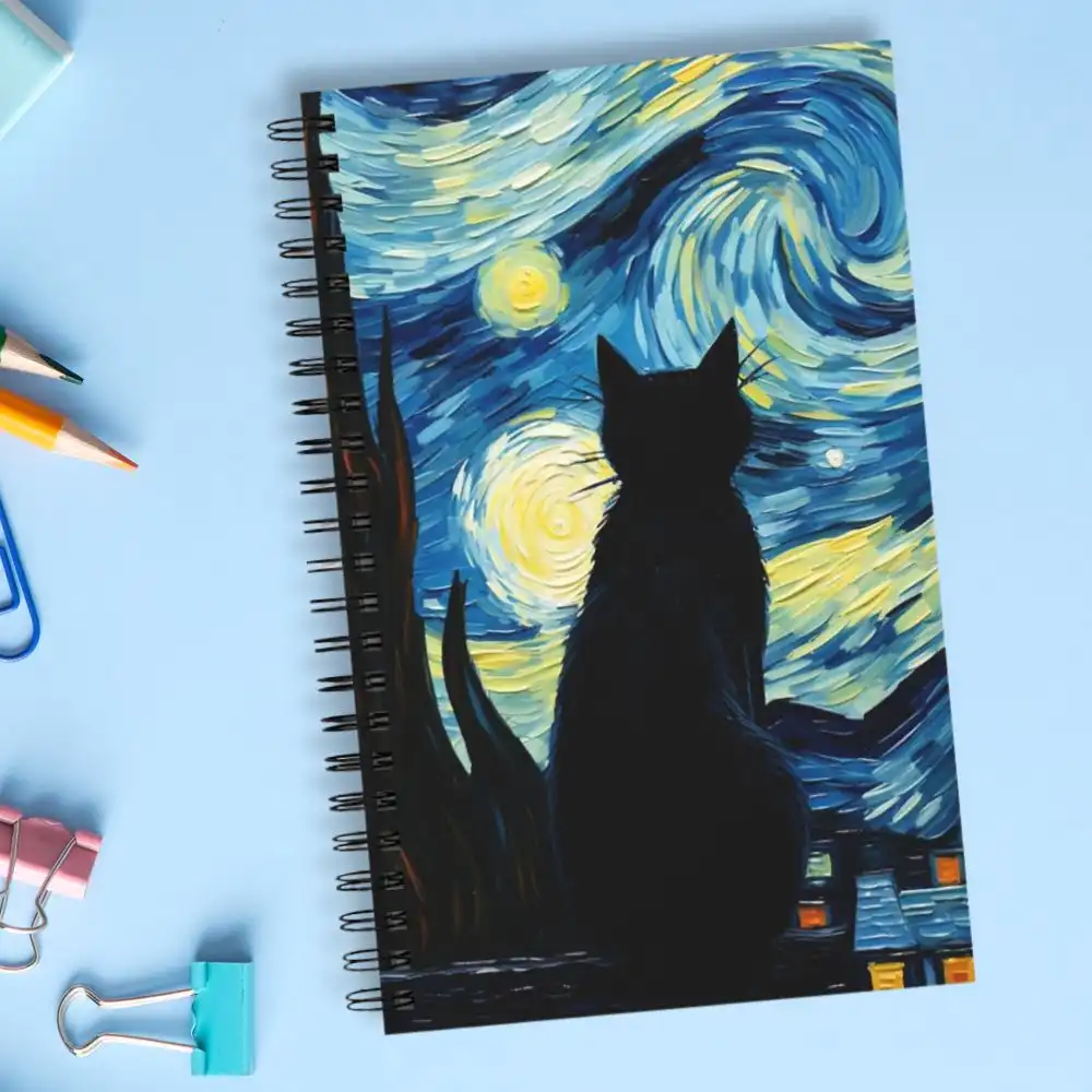 Celestial Cat Chronicles: Starry Night Notebook | Vintage Black Cat Diary for Art Lovers