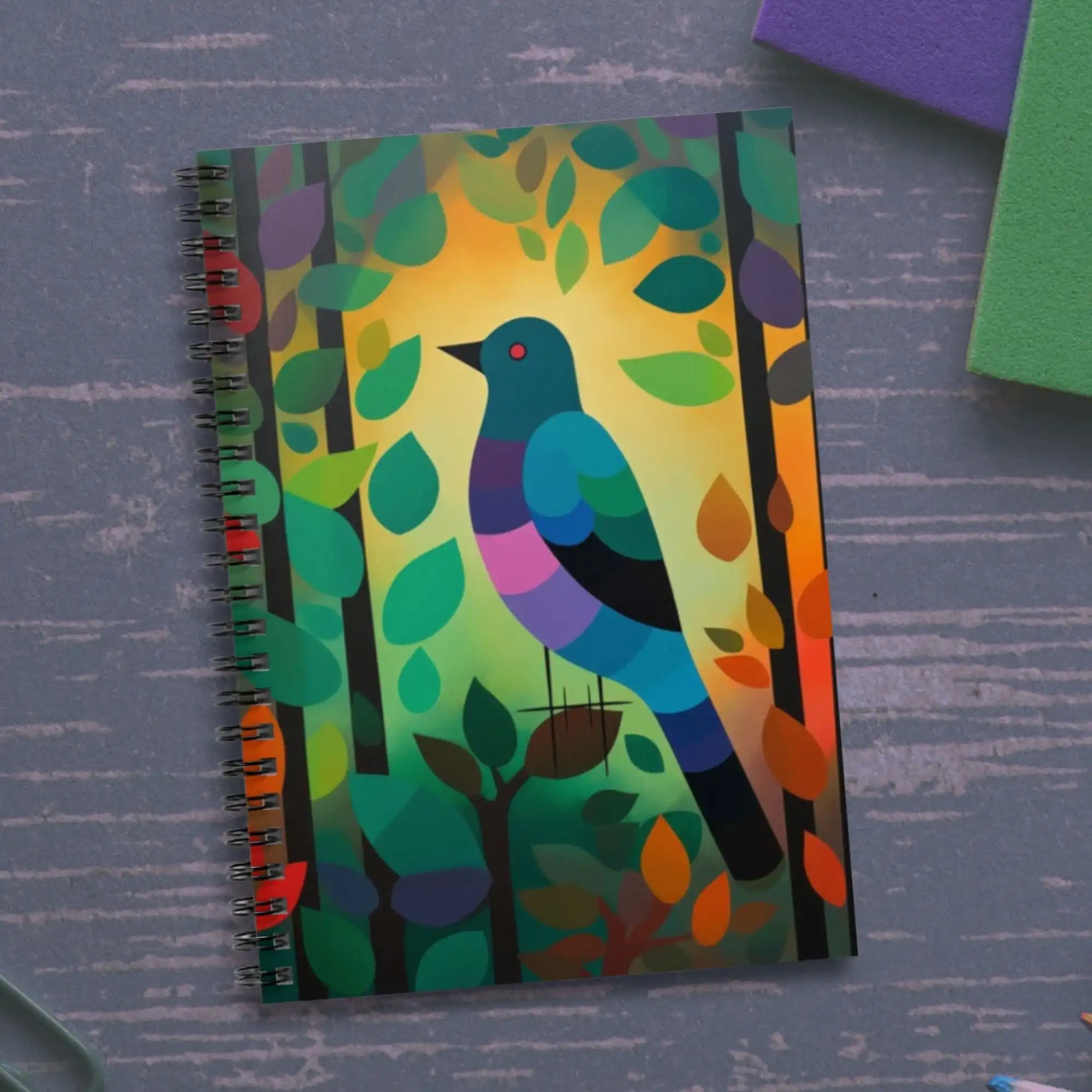 Retro Bird Art Spiral Notebook