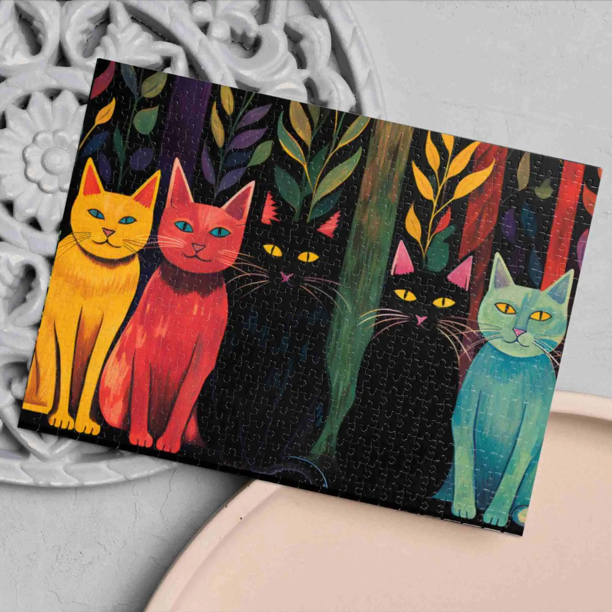 Colorful Cat Puzzle: Vibrant Hues & Australian Tonalism Artistry