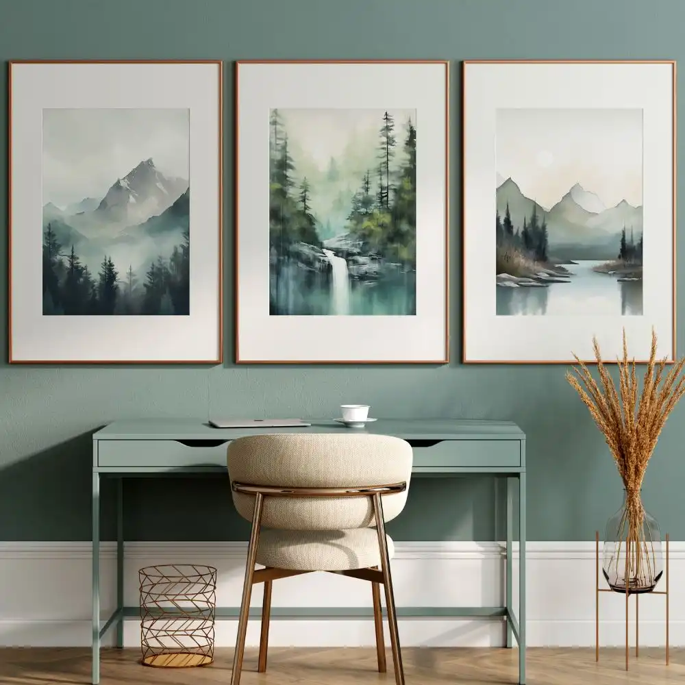 Ethereal Wilderness: Landscape Watercolor Gallery Wall Set of 3