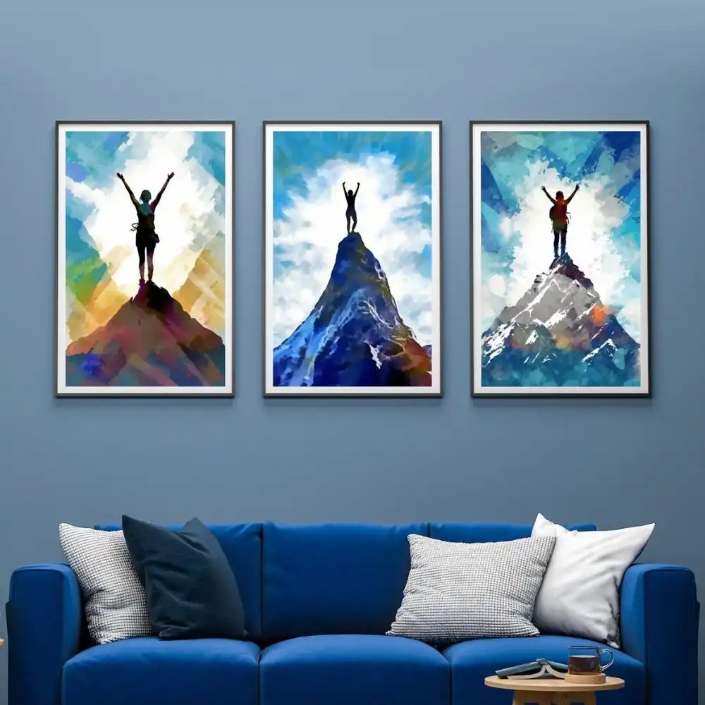 Colorful Mountain 3-Piece Wall Art | Large Mountain Art "Summit Success"